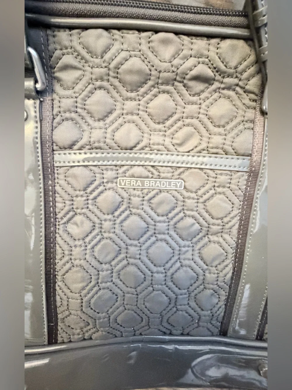 Vera Bradley Gray Quilted Patent-Trim Tote